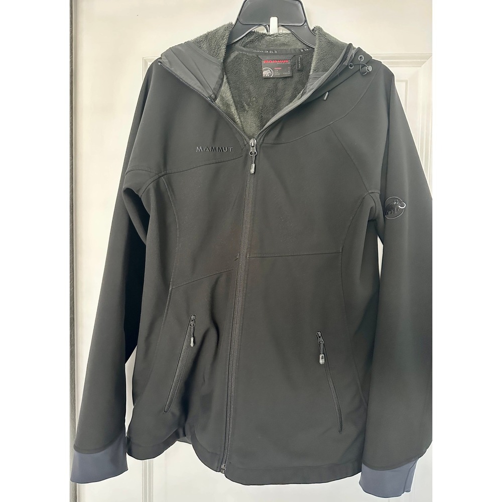 Mammut Softshell Jacket Black Fleece Lined Hooded Women Large